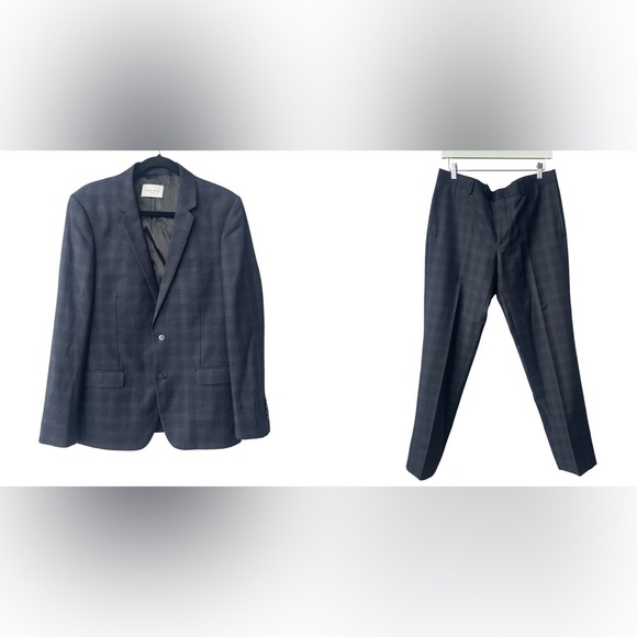 Sandro Paris Men’s Navy Plaid Wool Suit EU 52 / US 42 | 2-Piece Blazer & Pants - Picture 2 of 16